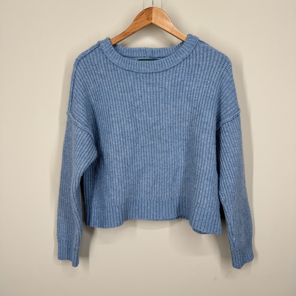 American Eagle Womens Medium Blue Sweater Crop Ribbed Knit Long Sleeve Pullover